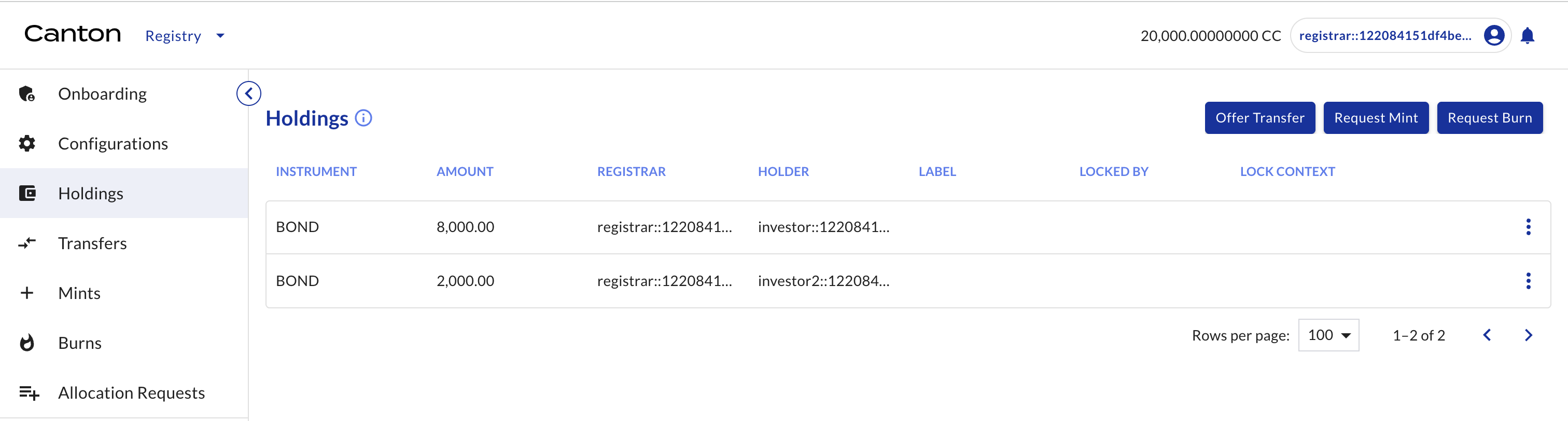 Registrar holdings